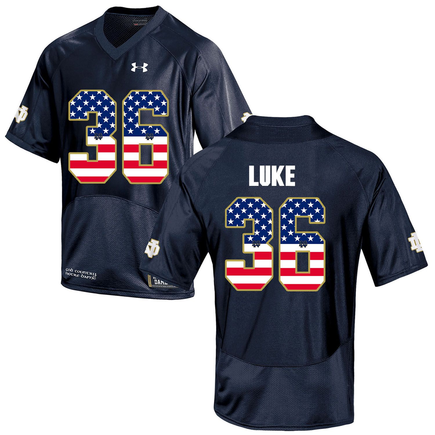 Men Norte Dame Fighting Irish #36 Luke Navy Blue Flag Customized NCAA Jerseys->customized ncaa jersey->Custom Jersey
